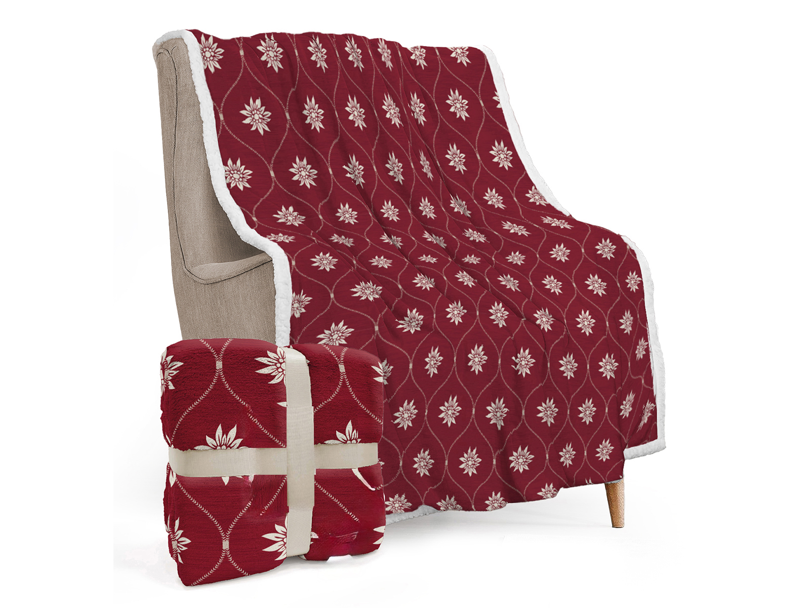 627 Kuscheldecke Charmant Edelweiß bordeaux