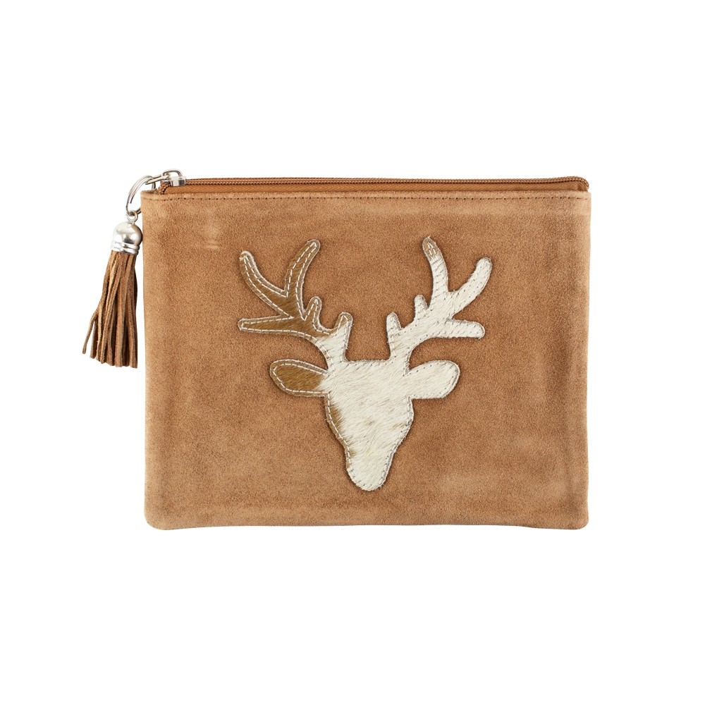562 Leder Etui braun mit Geweih beige 