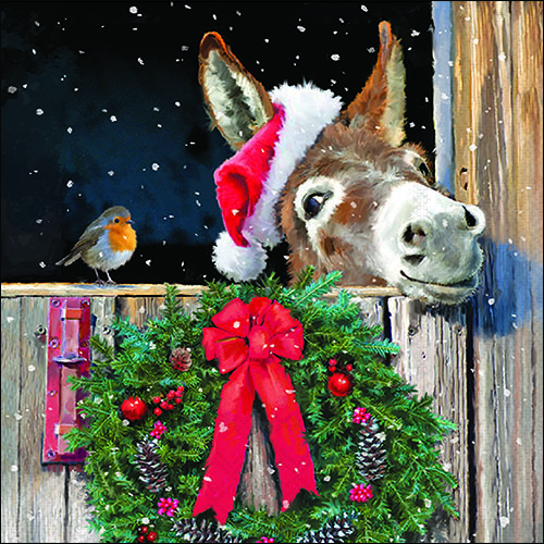 34 Serviette Esel Weihnacht