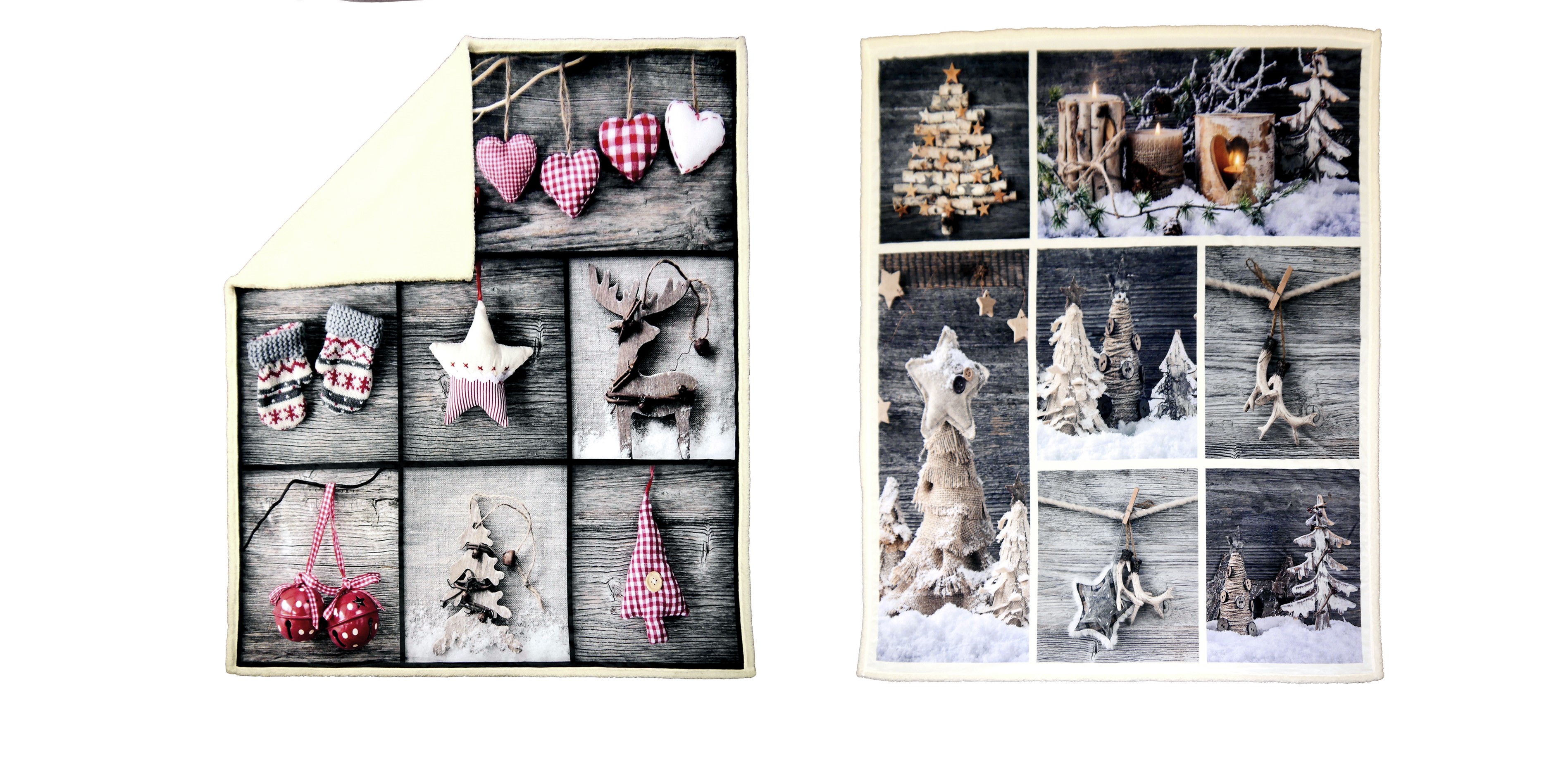652 Kuscheldecke Wintercollage rot
