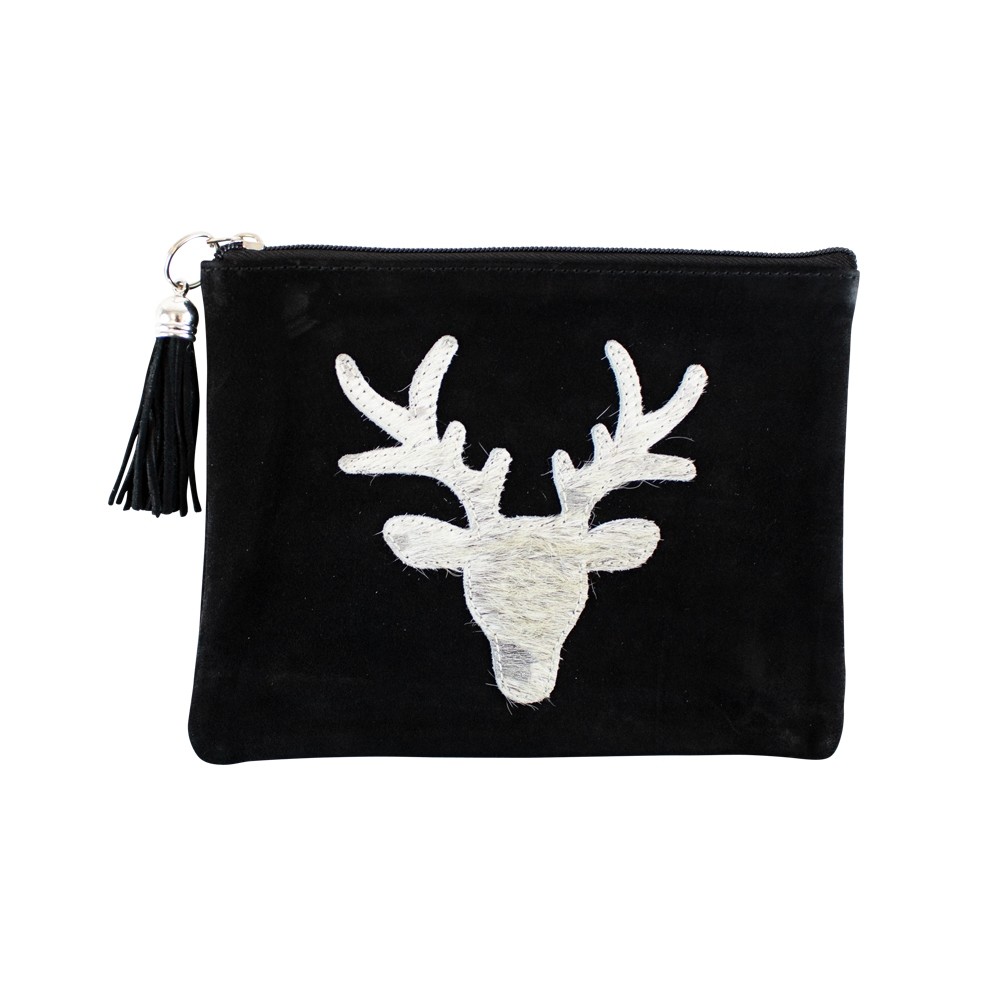 561 Leder Etui schwarz mit Geweih beige 