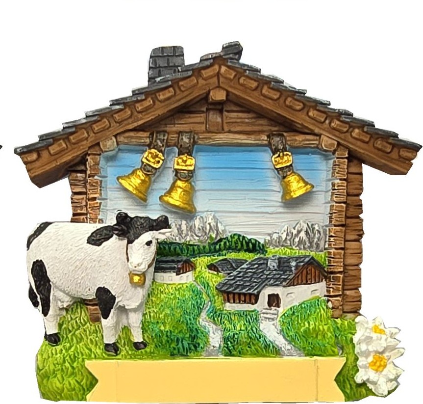 1265 Kuh mit weißen Häusern Magnet    